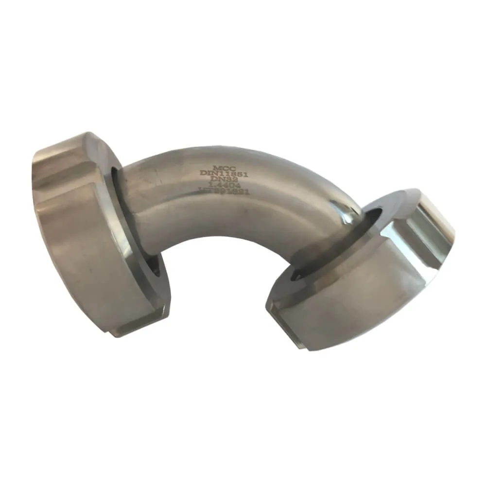 Milchrohrverschraubung Bogen 90° beidseitig mit Kegelstutzen und Überwurfmutter