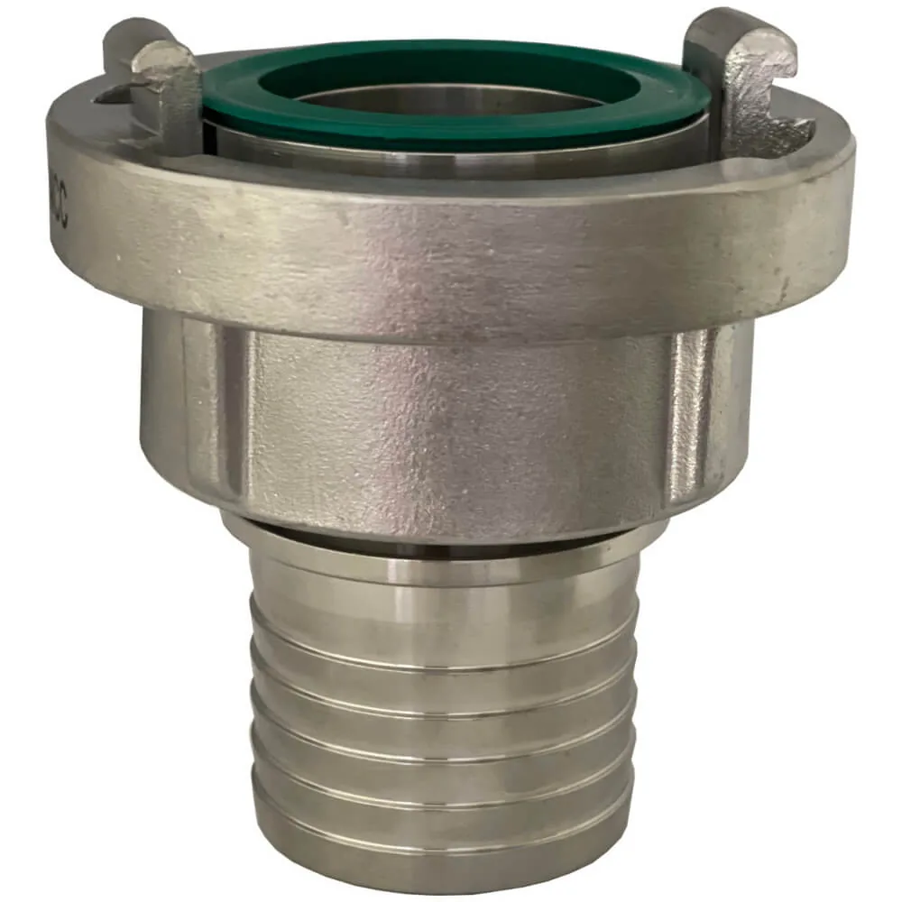 Storz Kupplung mit Schlauchtülle mit Sägezahnprofil und Sicherungsbund, Edelstahl gegossen