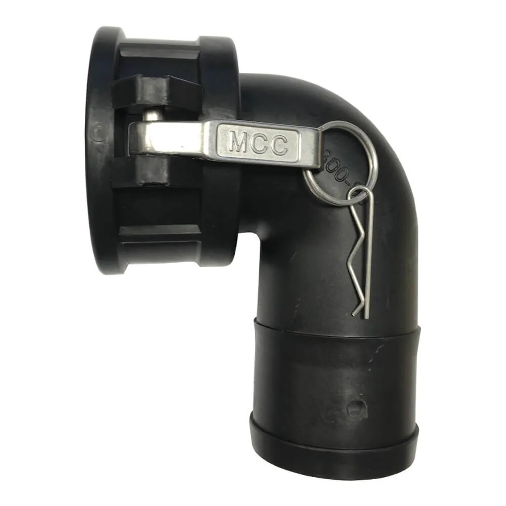 Kamlock Kupplung 90° Bogen Typ C Mutterteil mit Schlauchtülle, Kunststoff (PP)