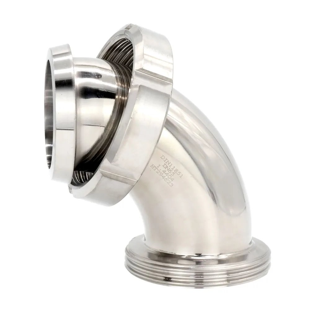 Milchrohrverschraubung Bogen 90° Kegelstutzen mit Überwurfmutter und Außengewinde