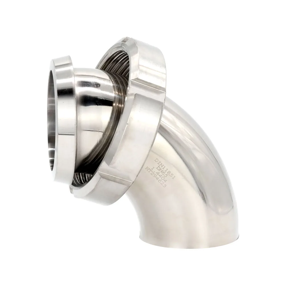 Milchrohrverschraubung Bogen 90° Kegelstutzen mit Überwurfmutter und Anschweißende