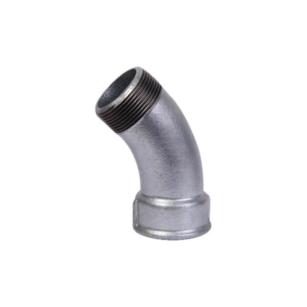 Langer Bogen 45° Nr. 40 G4 mit Innen- und Außengewinde, Temperguss verzinkt