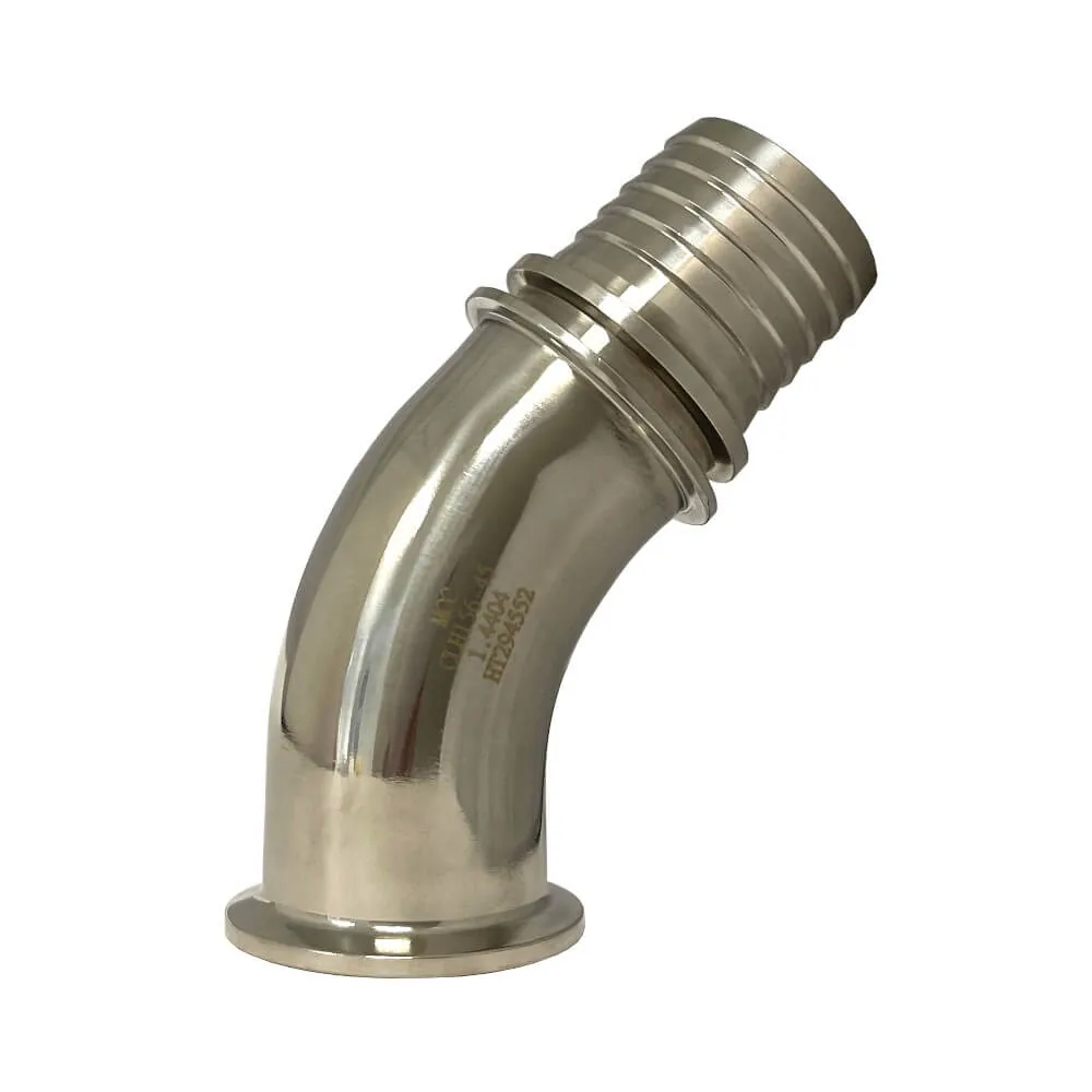 Clampbogen 45° mit Clamp Kupplung und Rillenstutzen mit Sicherungsbund