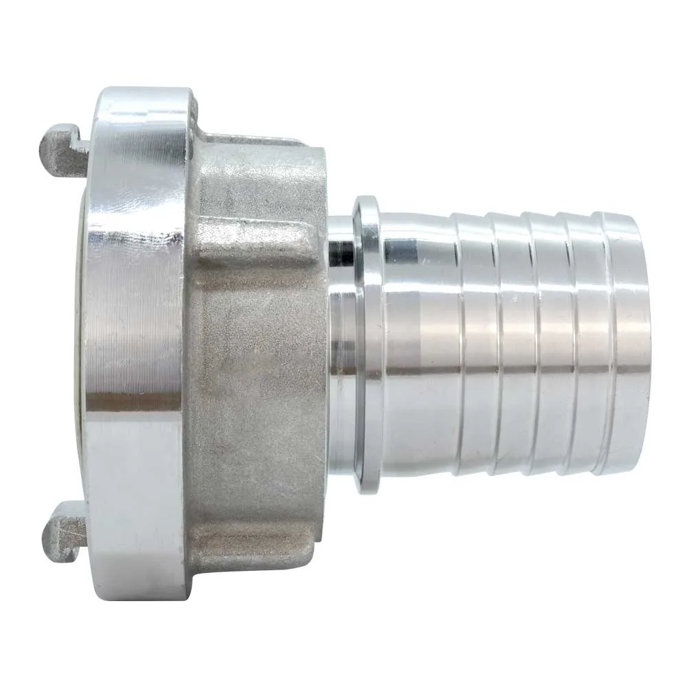 Storz Kupplung mit Schlauchtülle mit Sägezahnprofil und Sicherungsbund, Aluminium geschmiedet